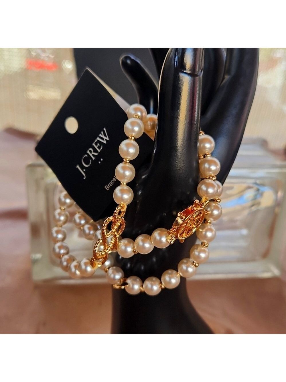 J. Crew Pearl Bracelet Set‎ Nautical Charm Gold Tone Elegant Jewelry - Picture 3 of 6